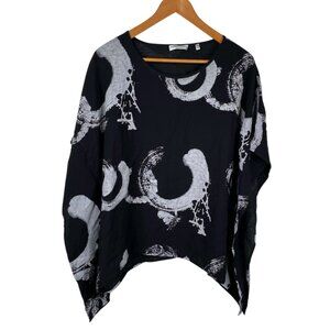 Patrizia Luca Women's Artsy Lagenlook Boho Poncho Top Black White Size L/XL